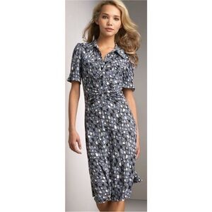 Diane Von Furstenberg Navy Geometric Midi ShirtDress Satellite Blue Never Worn